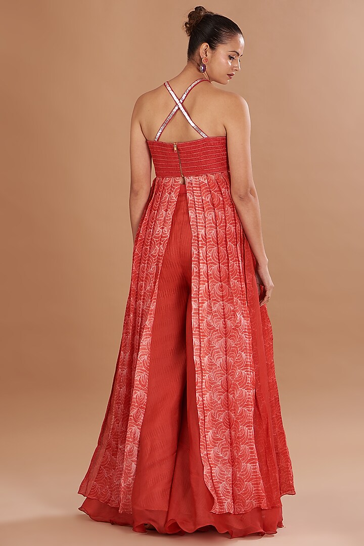 Red Shibori Embroidered Wedding Anarkali Set by Yashodhara at Pernia's Pop Up Shop