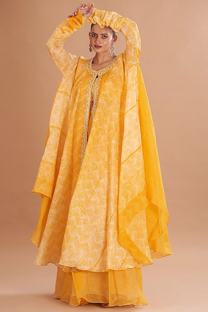 Yellow Shibori Cape Set by Yashodhara at Pernia's Pop Up Shop