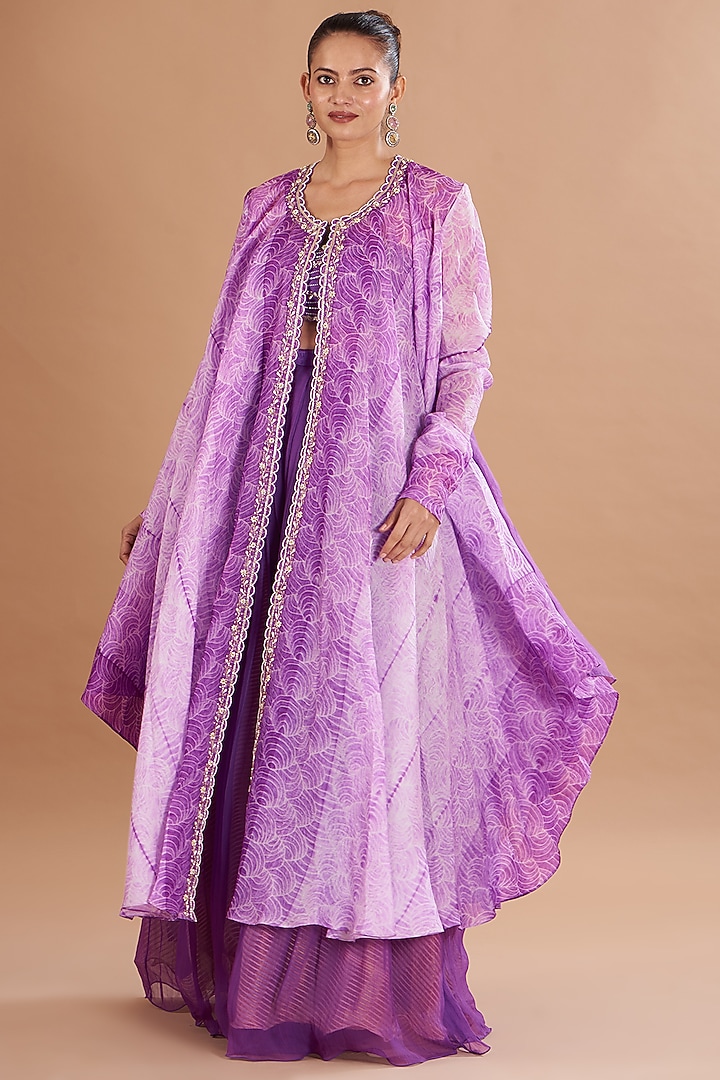 Purple Shibori Cape Set by Yashodhara at Pernia's Pop Up Shop