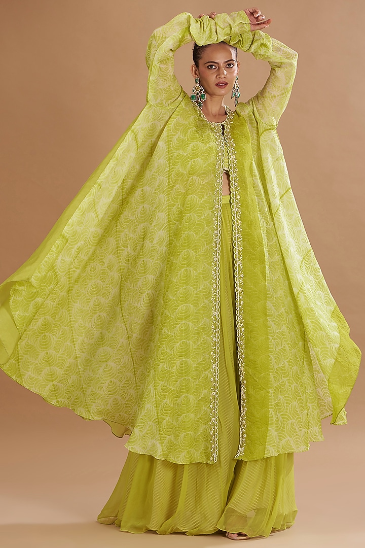 Jade Green Shibori Cape Set by Yashodhara at Pernia's Pop Up Shop