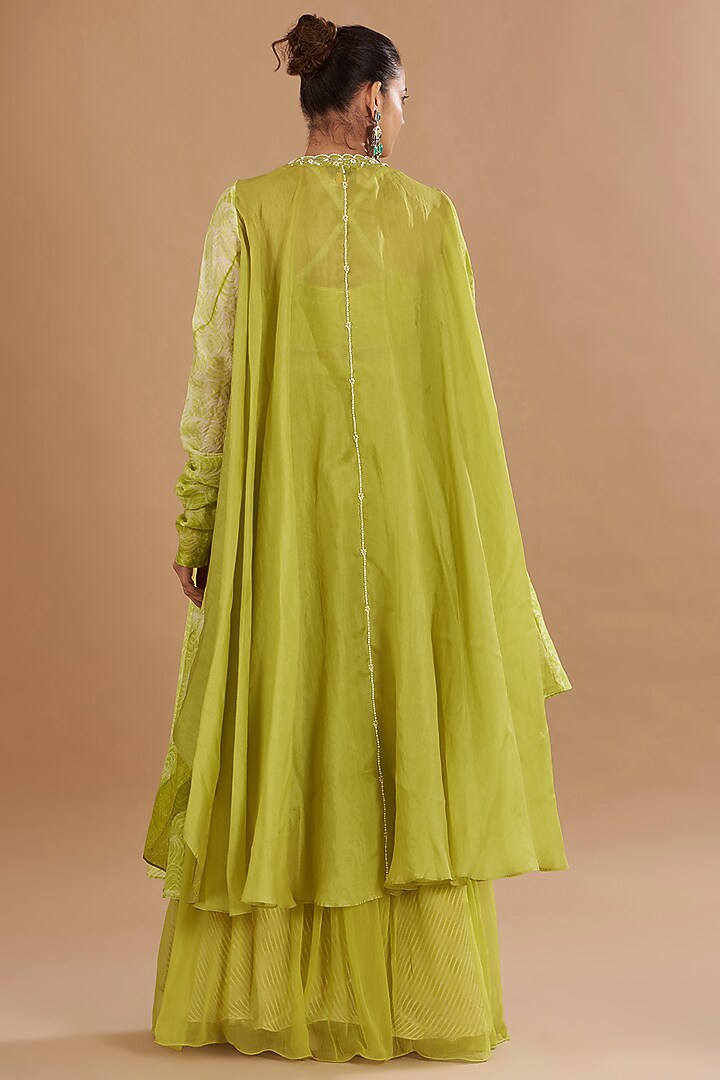 Jade Green Shibori Cape Set by Yashodhara at Pernia's Pop Up Shop