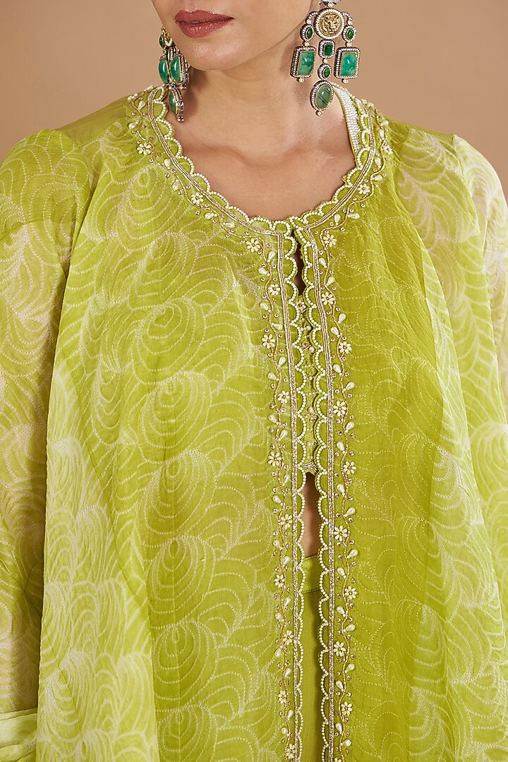 Jade Green Shibori Cape Set by Yashodhara at Pernia's Pop Up Shop
