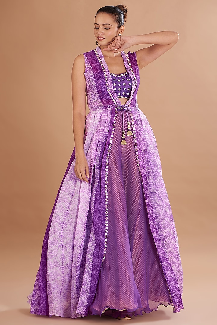 Purple Shibori Cape Set by Yashodhara at Pernia's Pop Up Shop