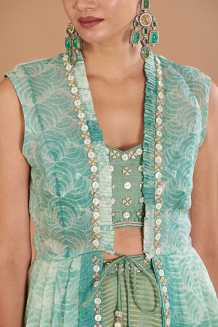 Eco Green Shibori Cape Set by Yashodhara at Pernia's Pop Up Shop