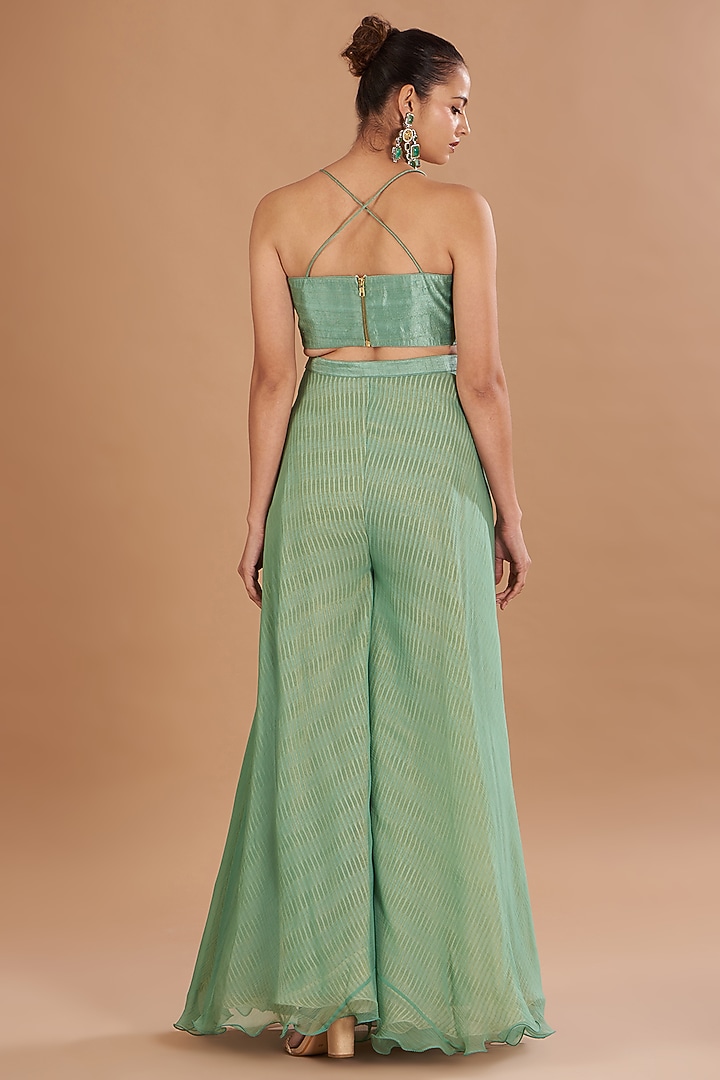 Eco Green Organza Embroidered Shibori Cape Set by Yashodhara at Pernia's Pop Up Shop