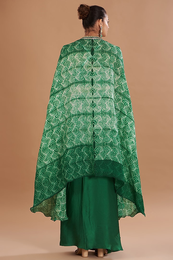 Green Chamoise Satin & Raw Silk Draped Skirt Set by Yashodhara at Pernia's Pop Up Shop