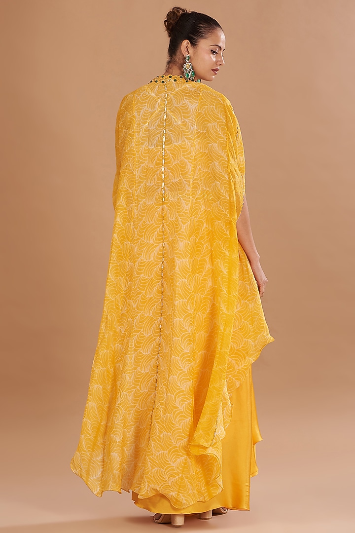 Yellow Chamoise Satin & Raw Silk Draped Skirt Set by Yashodhara at Pernia's Pop Up Shop