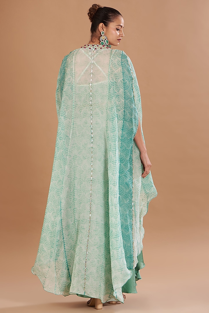 Eco Green Chamoise Satin & Raw Silk Draped Skirt Set by Yashodhara at Pernia's Pop Up Shop