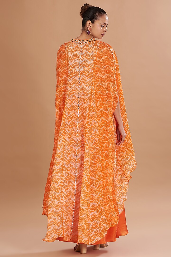 Orange Chamoise Satin & Raw Silk Draped Skirt Set by Yashodhara at Pernia's Pop Up Shop