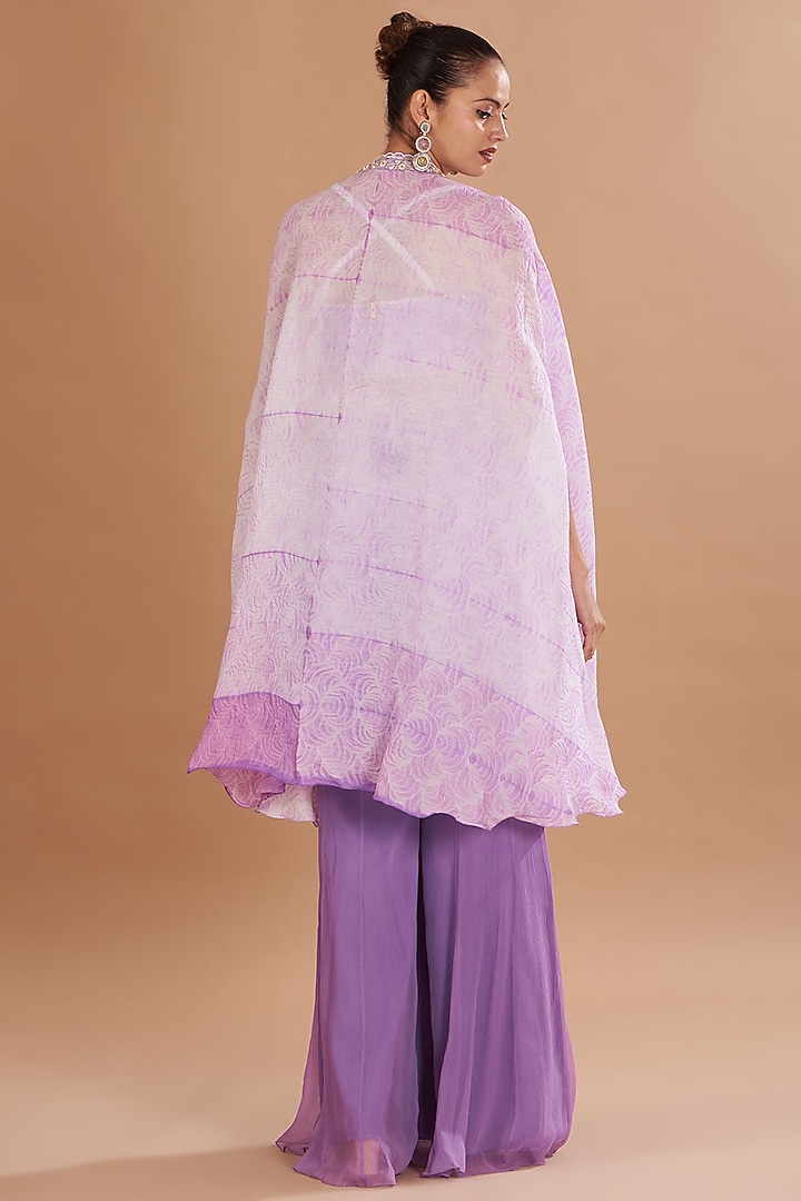 Lilac Organza & Chiffon Shibori Printed Cape Set by Yashodhara at Pernia's Pop Up Shop