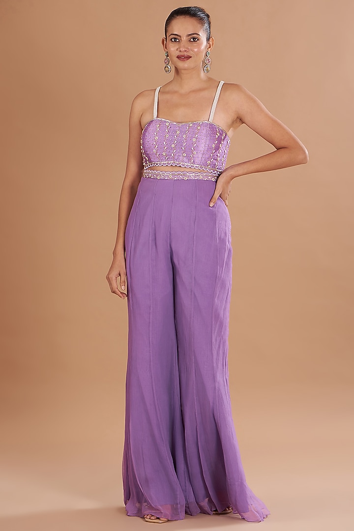 Lilac Organza & Chiffon Shibori Printed Cape Set by Yashodhara at Pernia's Pop Up Shop