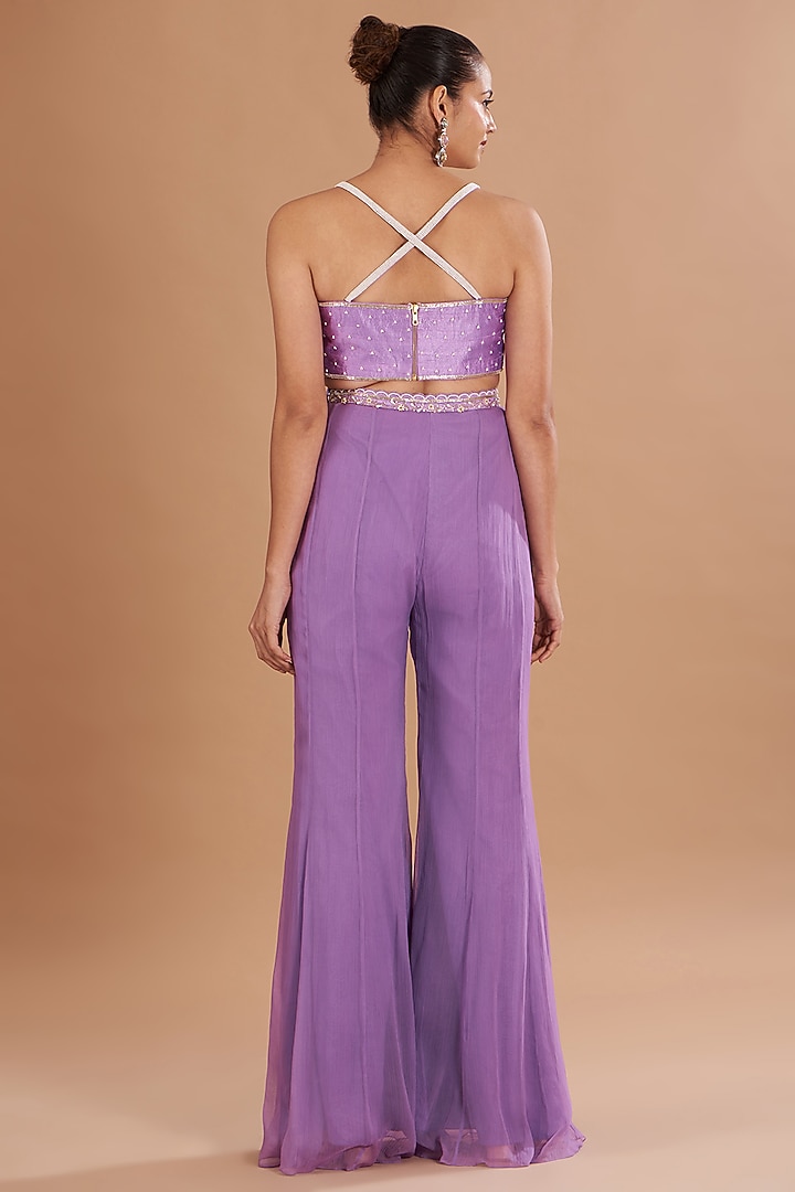 Lilac Organza & Chiffon Shibori Printed Cape Set by Yashodhara at Pernia's Pop Up Shop