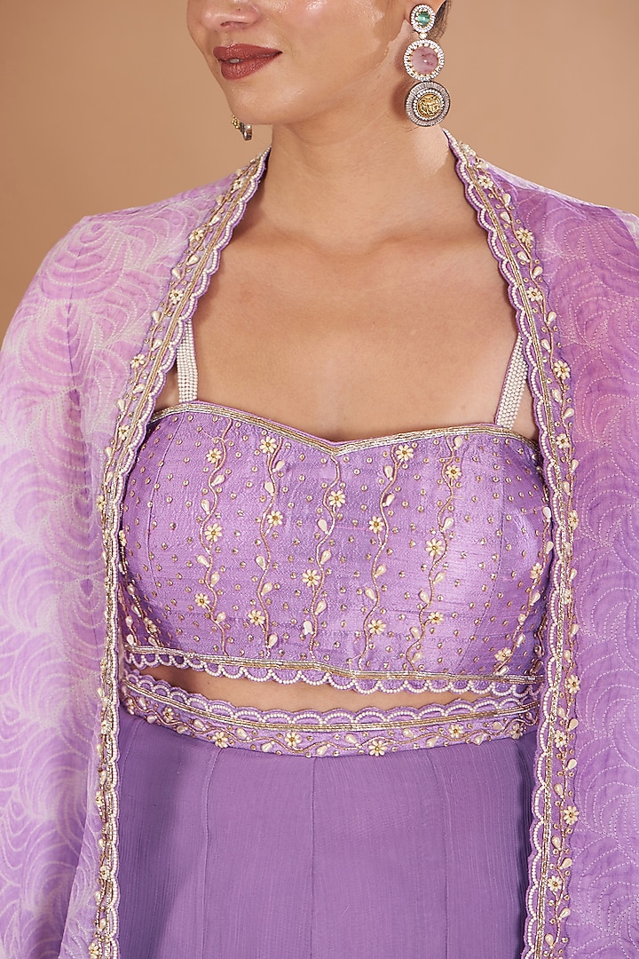 Lilac Organza & Chiffon Shibori Printed Cape Set by Yashodhara at Pernia's Pop Up Shop