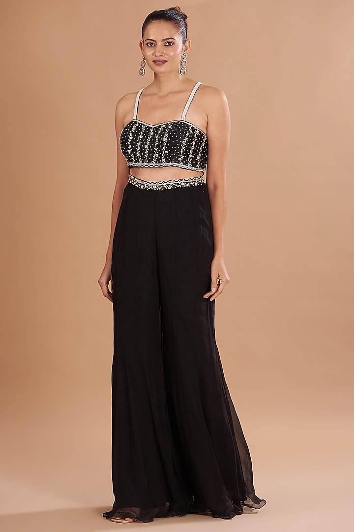 Black Organza & Chiffon Shibori Printed Cape Set by Yashodhara at Pernia's Pop Up Shop