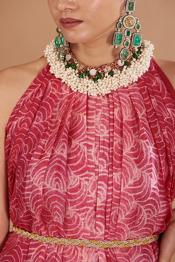 Red Organza Shibori & Embroidered Kurta Set by Yashodhara at Pernia's Pop Up Shop