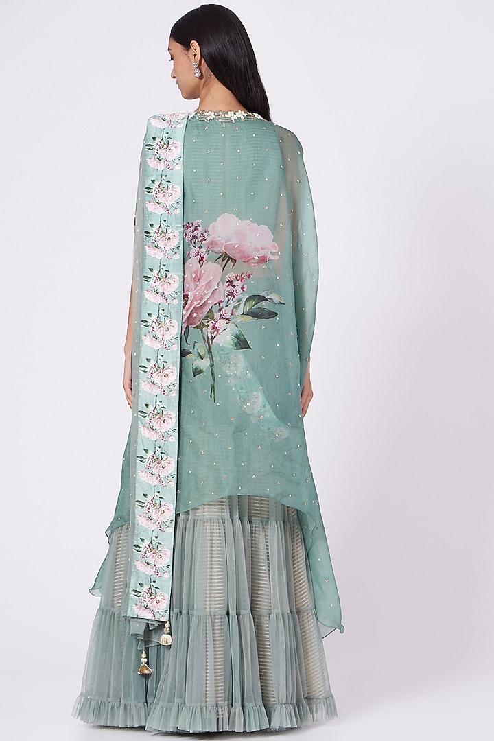 Emerald Green Chiffon Lehenga Set by Yashodhara at Pernia's Pop Up Shop