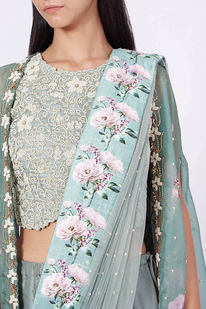 Emerald Green Chiffon Lehenga Set by Yashodhara at Pernia's Pop Up Shop
