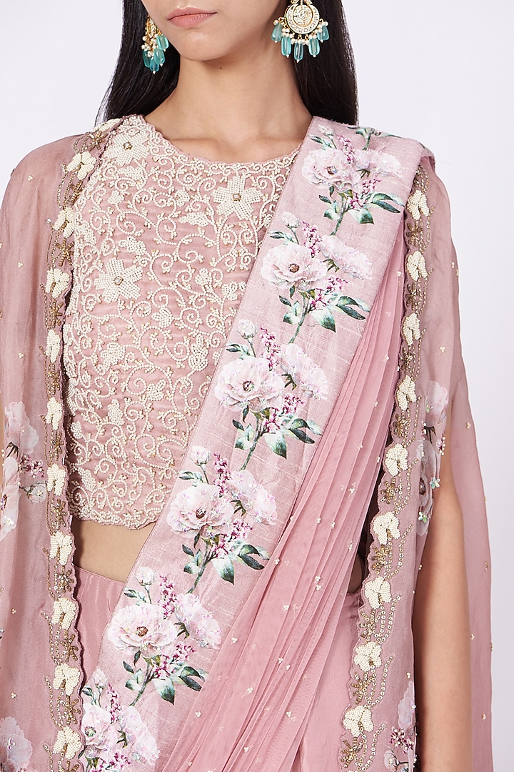 Blush Pink Organza Jacket Wedding Lehenga Set by Yashodhara at Pernia's Pop Up Shop