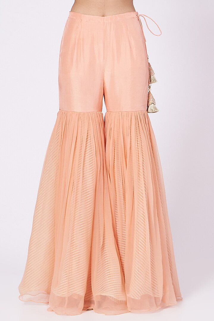 Peach Chiffon Wedding Sharara Set by Yashodhara at Pernia's Pop Up Shop