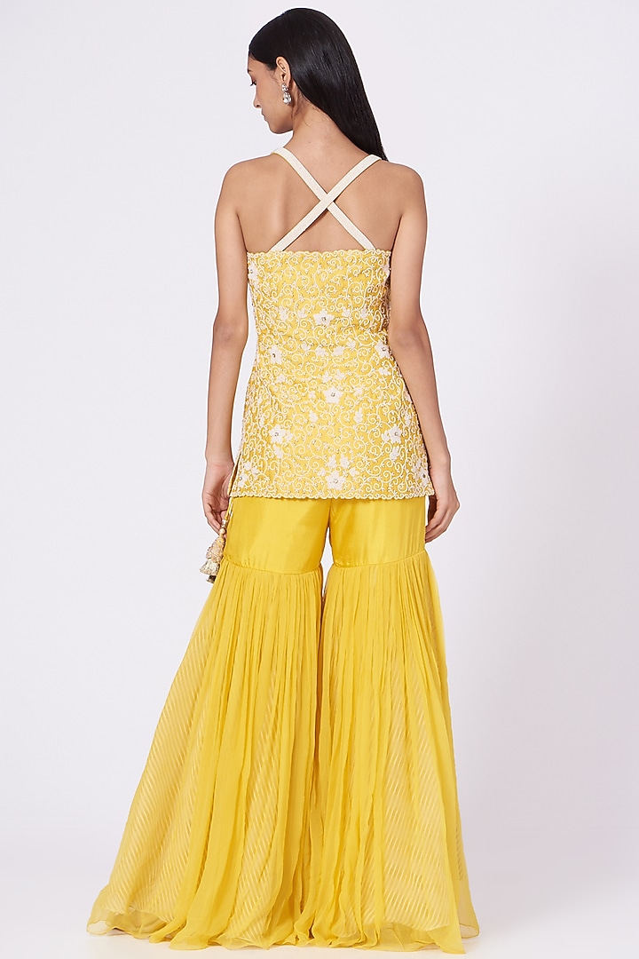 Yellow Chiffon Gharara Set by Yashodhara at Pernia's Pop Up Shop
