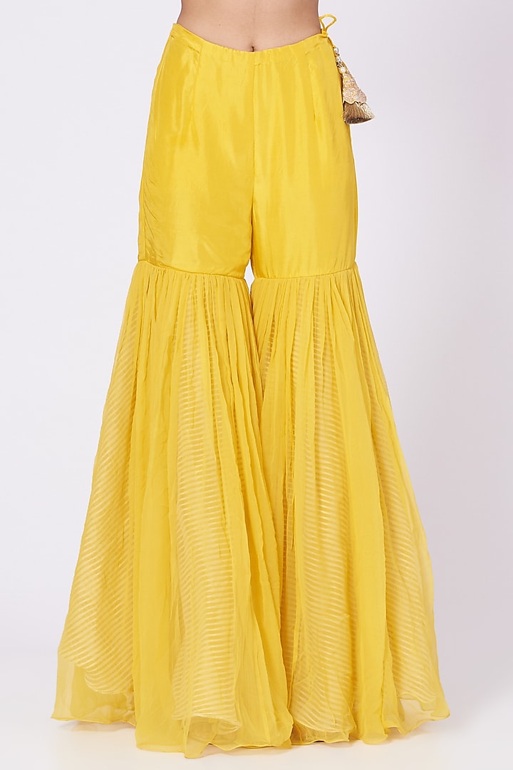 Yellow Chiffon Gharara Set by Yashodhara at Pernia's Pop Up Shop