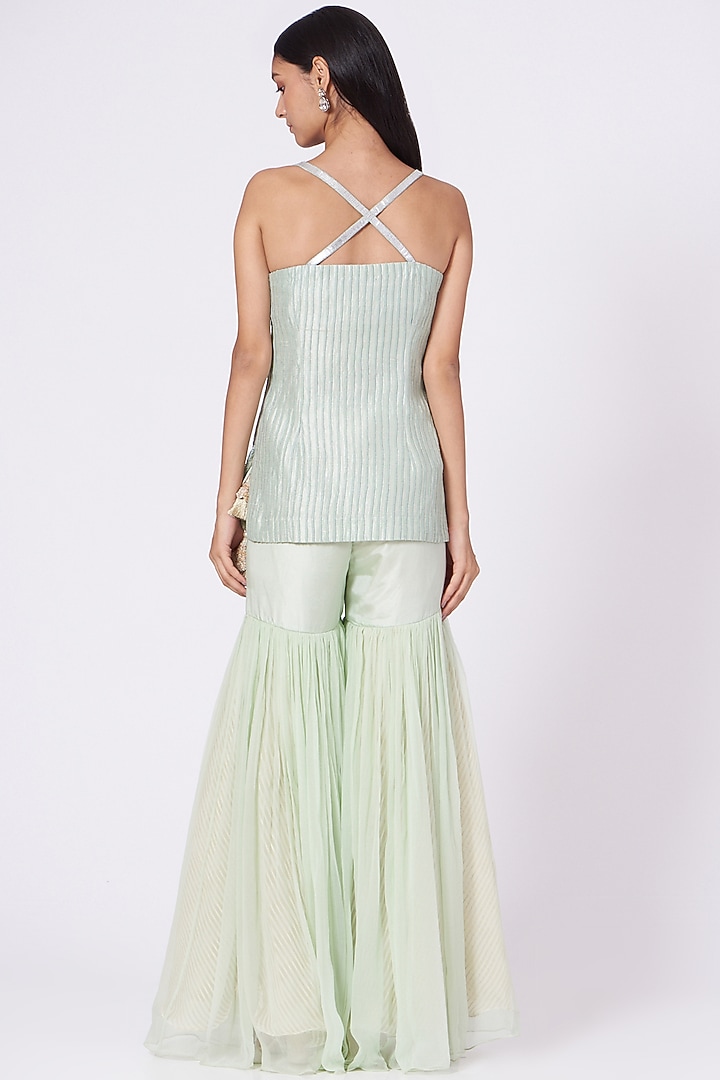 Green Chiffon Gharara Set by Yashodhara at Pernia's Pop Up Shop