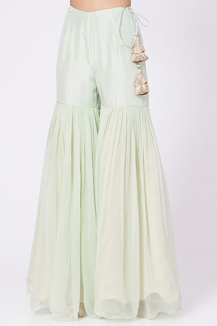 Green Chiffon Gharara Set by Yashodhara at Pernia's Pop Up Shop