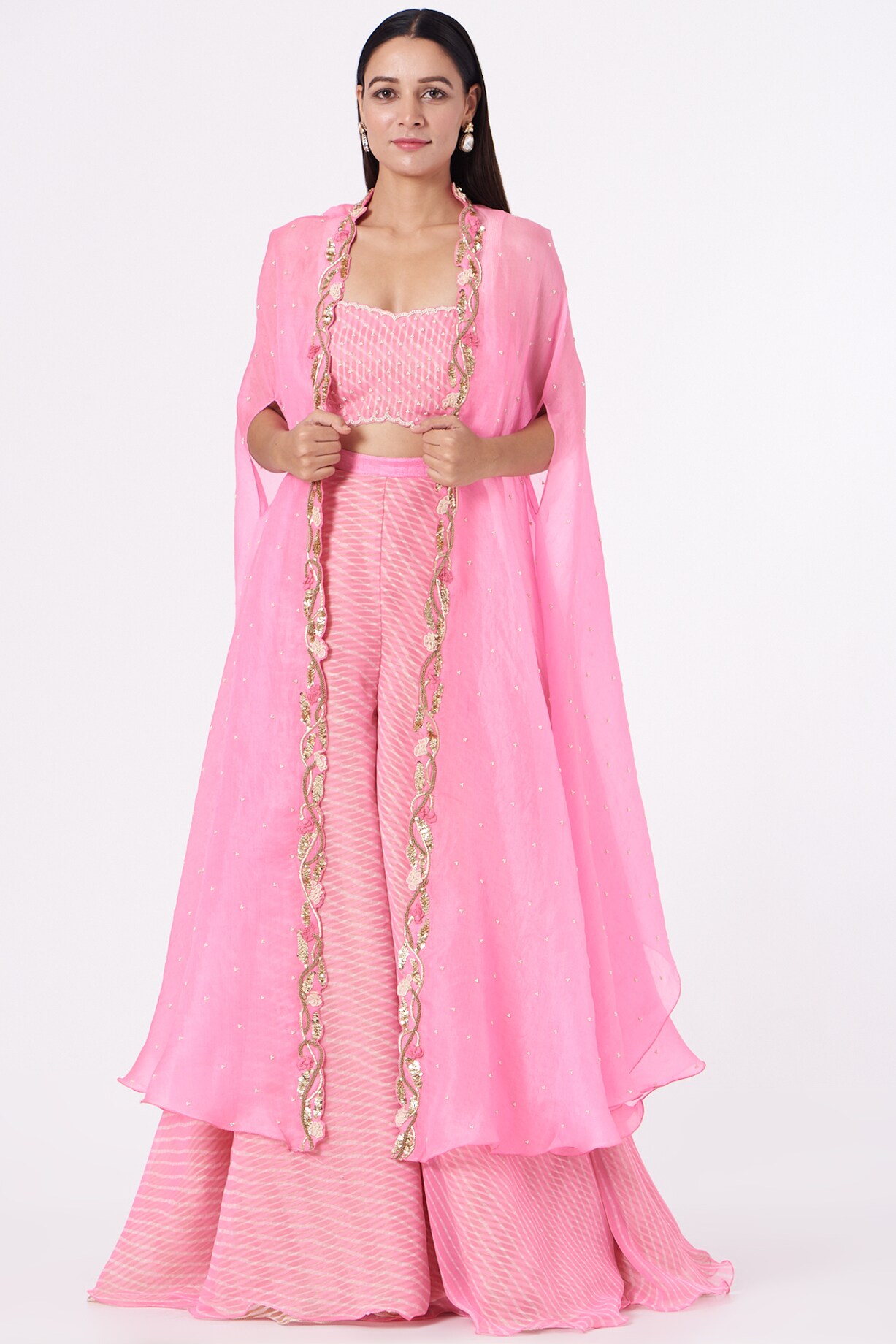 Orange Floral Printed Organza Cape Set main image 1