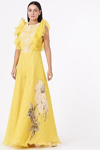 Magnolia Yellow Chiffon Jumpsuit by Yashodhara