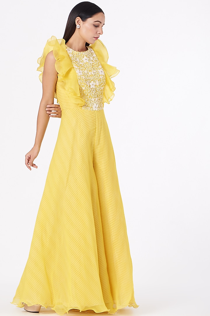 Magnolia Yellow Chiffon Jumpsuit by Yashodhara at Pernia's Pop Up Shop