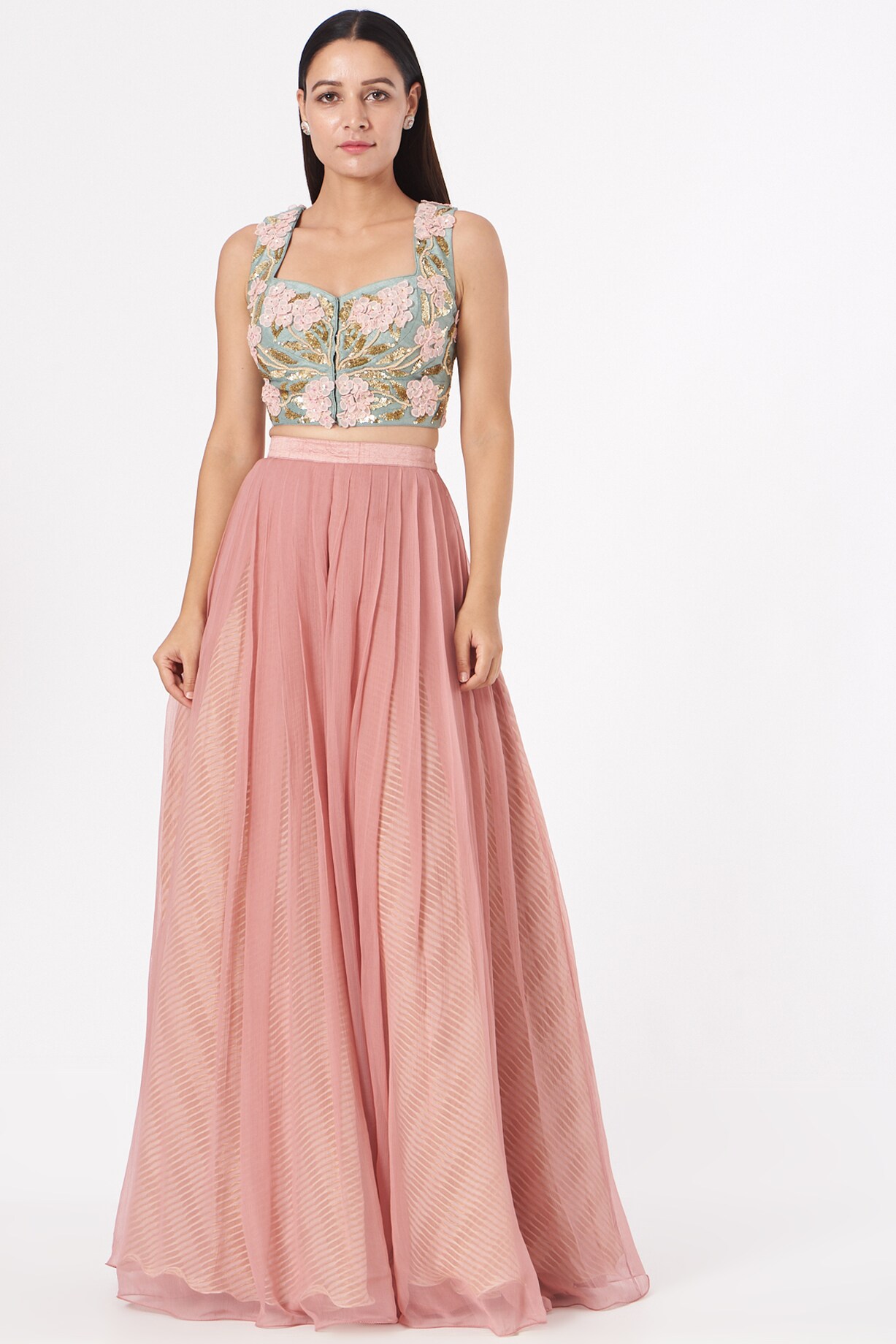 Bottle Green Cape With Tiered Skirt In Organza main image 1