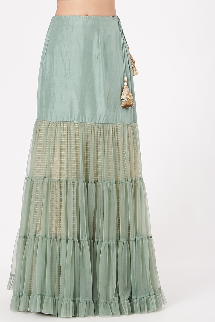 Greyish Green Raw Silk Wedding Sharara Set by Yashodhara at Pernia's Pop Up Shop