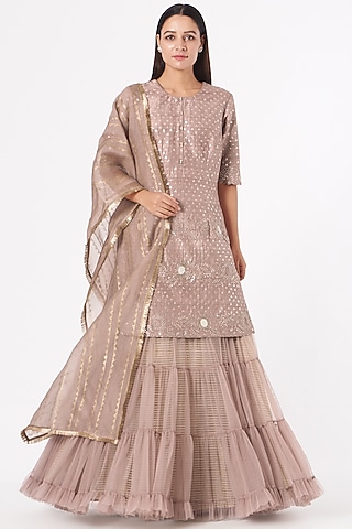 Light Mulberry Net Sharara Set by Yashodhara