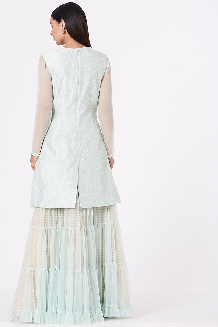 Ice Blue Net Wedding Sharara Skirt Set by Yashodhara at Pernia's Pop Up Shop