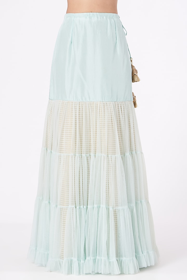 Ice Blue Net Wedding Sharara Skirt Set by Yashodhara at Pernia's Pop Up Shop