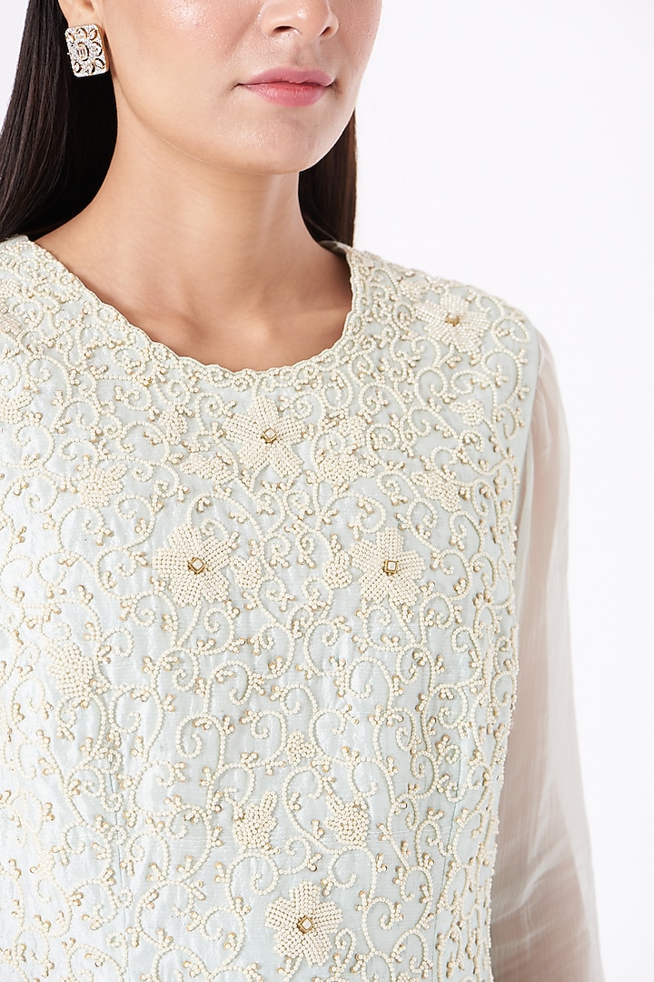 Ice Blue Net Wedding Sharara Skirt Set by Yashodhara at Pernia's Pop Up Shop