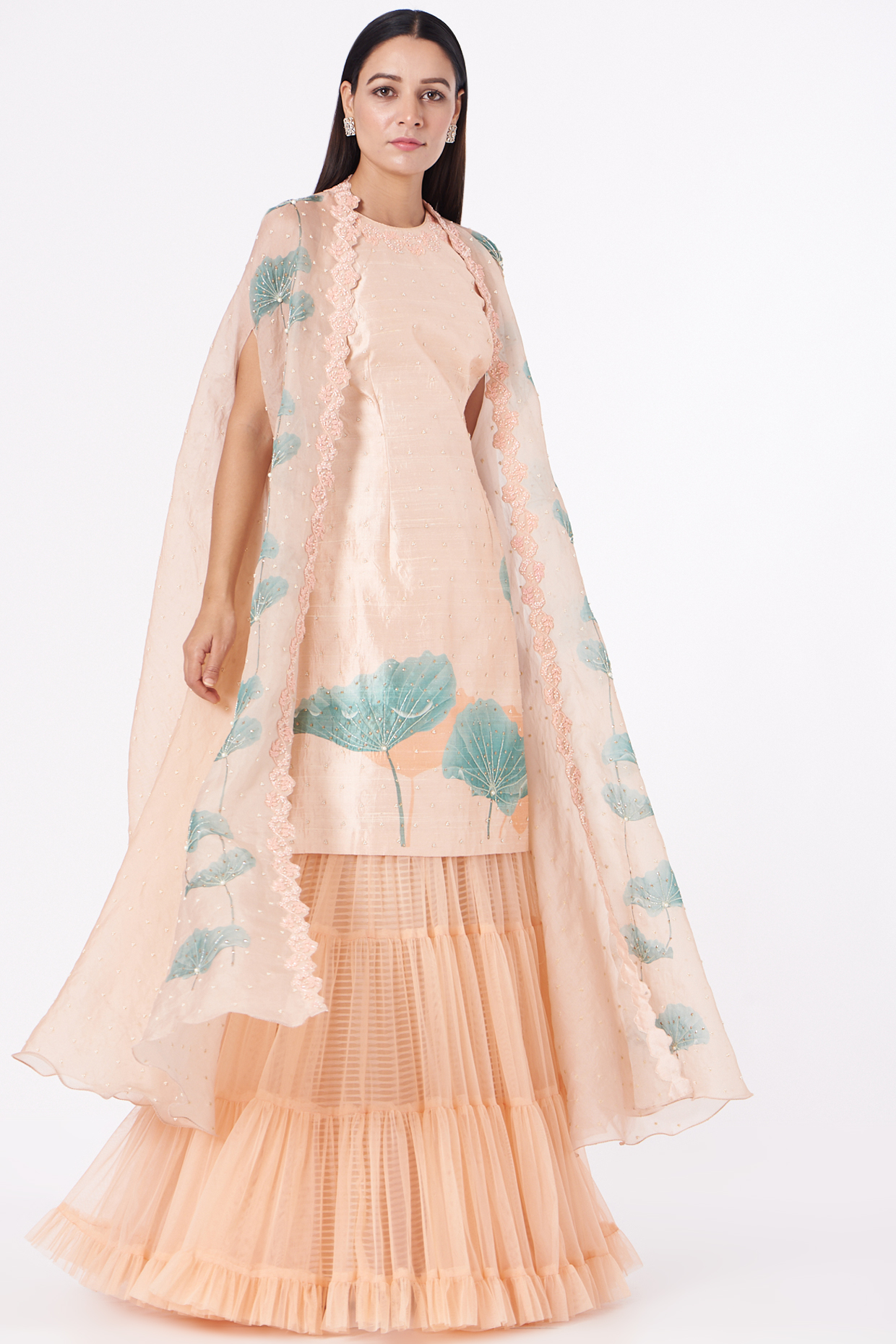 Peach Net Sharara Set by Yashodhara at Pernia's Pop Up Shop