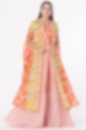 Multi-Colored Organza Printed Prism Cape Set by Yashodhara at Pernia's Pop Up Shop