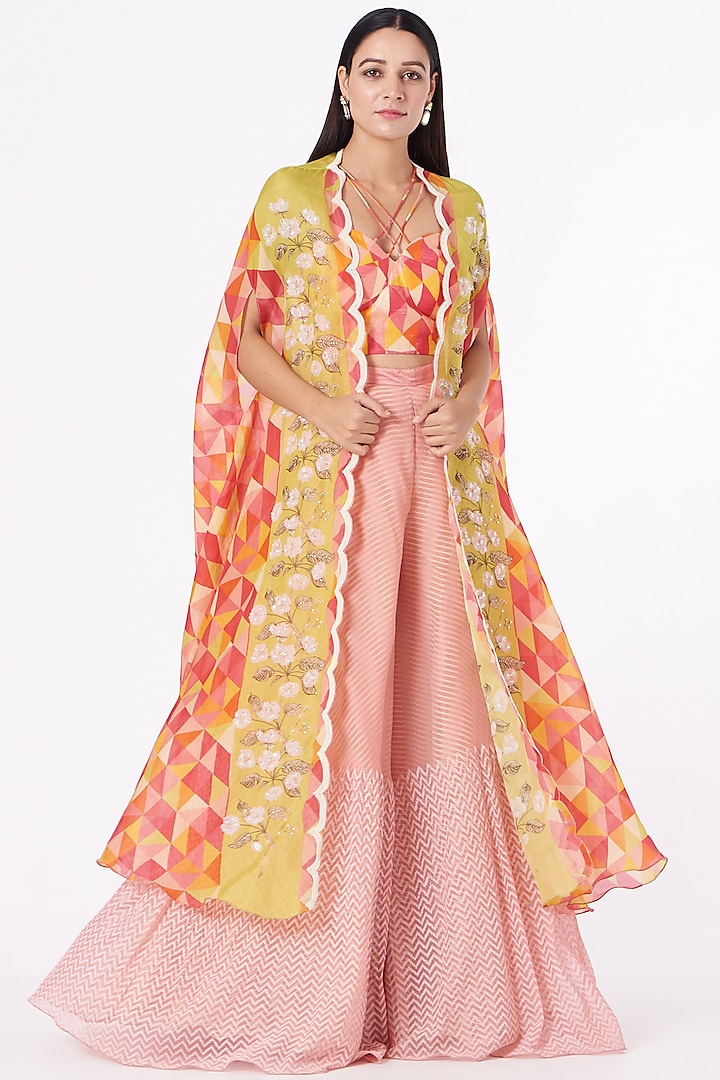 Multi-Colored Organza Printed Prism Cape Set by Yashodhara at Pernia's Pop Up Shop