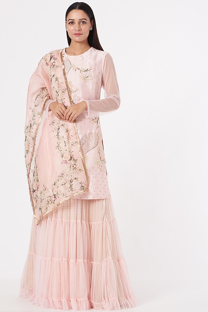 Blush Pink Raw Silk Sharara Set by Yashodhara