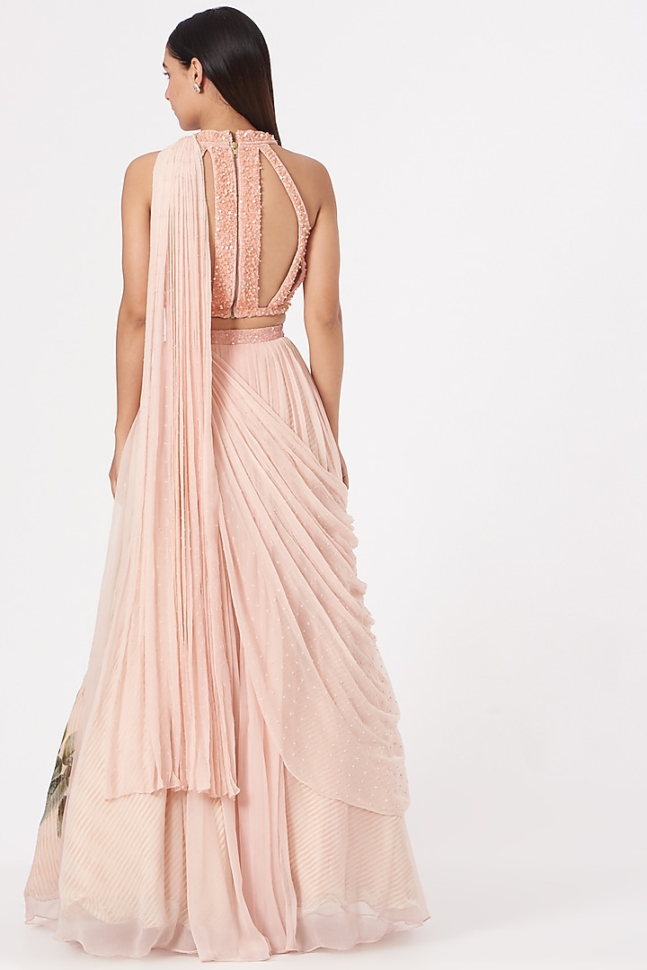 Blush Pink Chiffon Wedding Lehenga Set by Yashodhara at Pernia's Pop Up Shop
