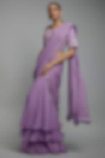 Lilac Chiffon Pre-Stitched Saree Set by Yashodhara