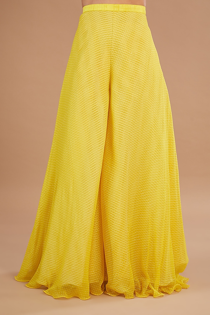 Yellow Raw Silk & Chiffon Stone Embroidered Jacket Set by Yashodhara at Pernia's Pop Up Shop