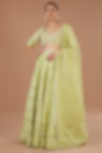 Jade Green & Golden Raw Silk Embroidered Bridal Lehenga Set  by Yashodhara at Pernia's Pop Up Shop