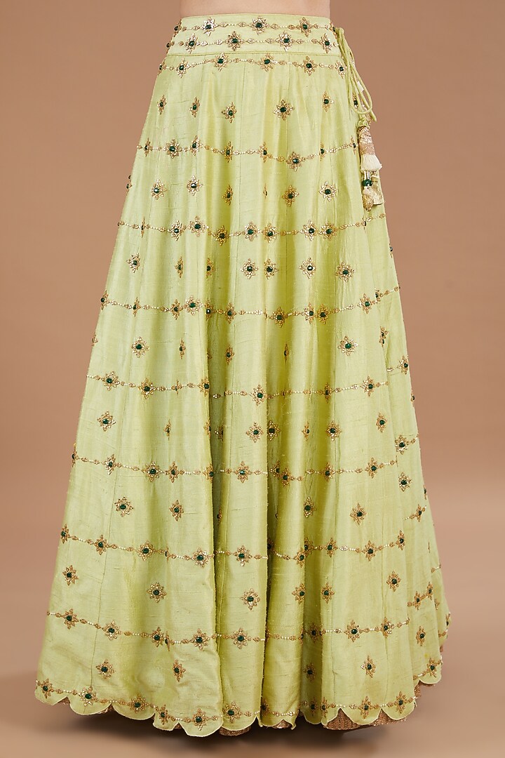 Jade Green & Golden Raw Silk Embroidered Bridal Lehenga Set by Yashodhara at Pernia's Pop Up Shop