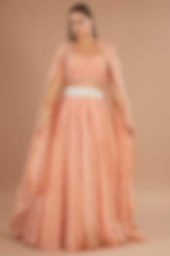 Brick Organza Stone Embroidered Bridal Lehenga Set by Yashodhara at Pernia's Pop Up Shop