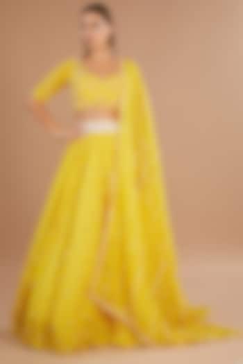 Yellow Organza Stone Embroidered Bridal Lehenga Set by Yashodhara at Pernia's Pop Up Shop