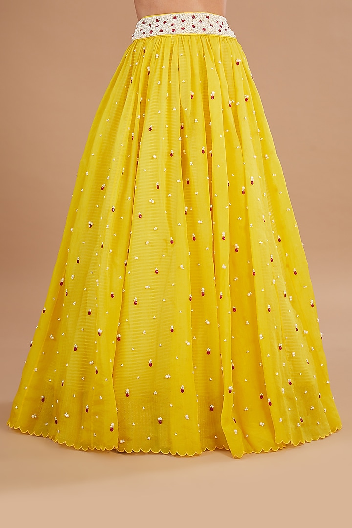 Yellow Organza Stone Embroidered Bridal Lehenga Set by Yashodhara at Pernia's Pop Up Shop