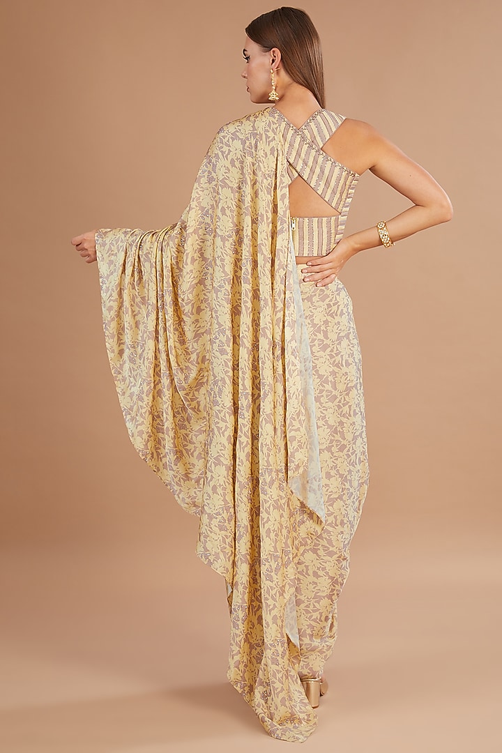 Dull Pink Chamoise Satin Printed Pre-Stitched Wedding Saree Set by Yashodhara at Pernia's Pop Up Shop