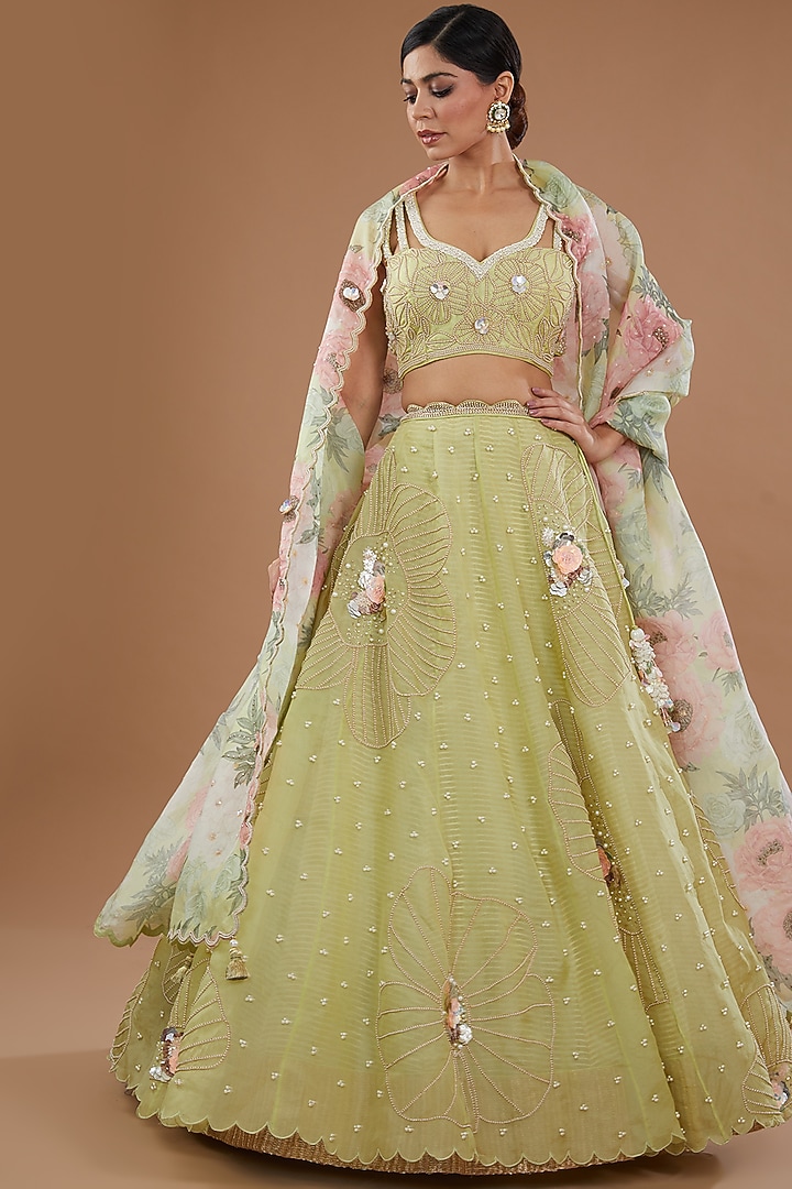 Jade Green Organza Bridal Lehenga Set by Yashodhara at Pernia's Pop Up Shop